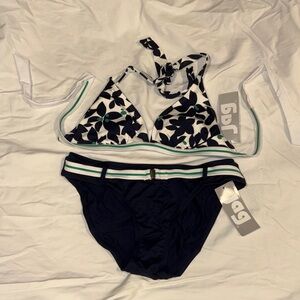 Perry Ellis (JAG) Navy and White Floral Bikini Set
